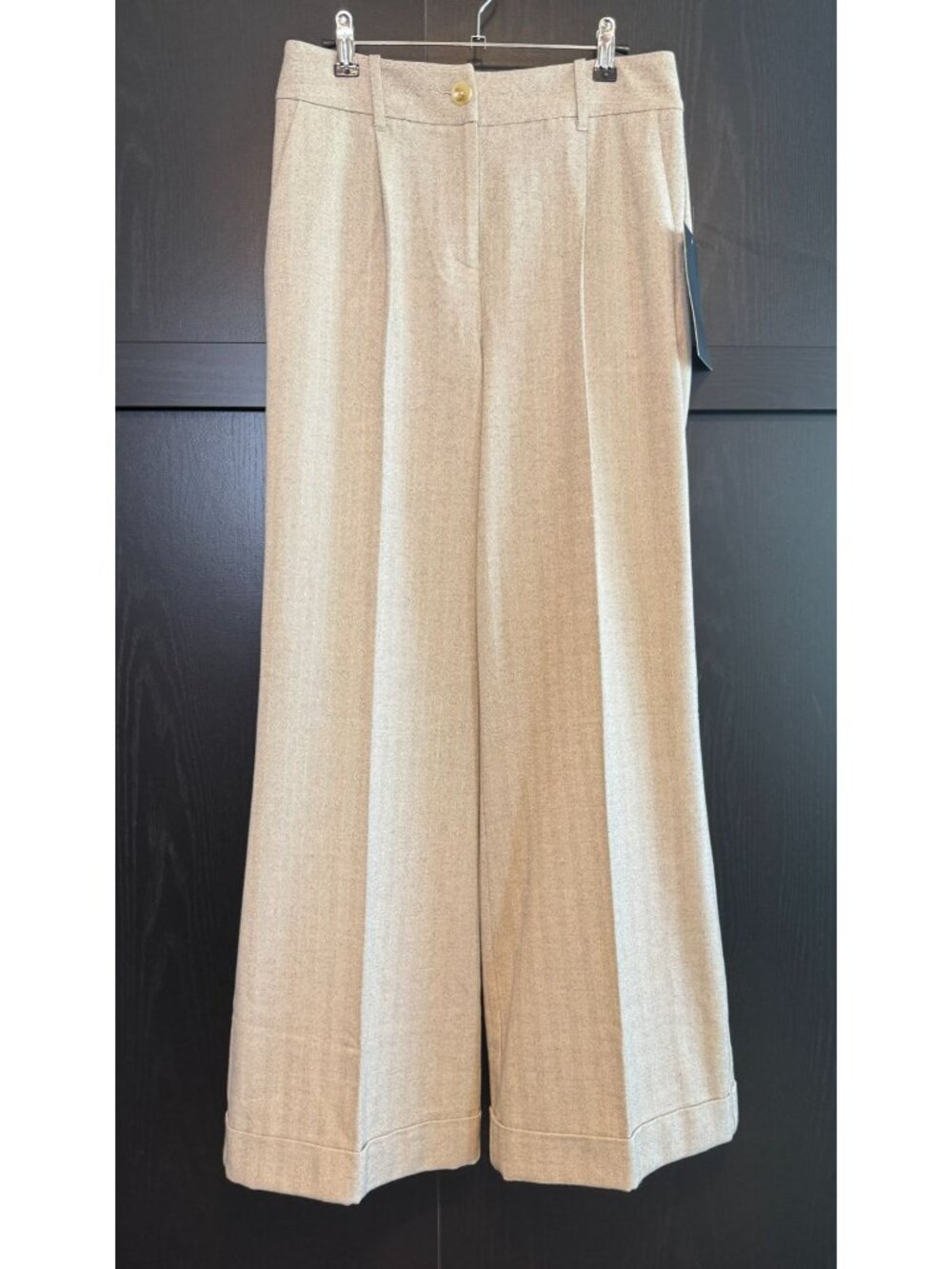 Tuckernuck Women's Gray Wide Leg Herringbone Cuffed Trouser Pants Medium Office
